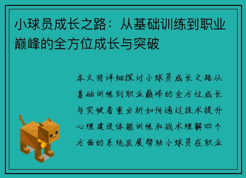 小球员成长之路：从基础训练到职业巅峰的全方位成长与突破