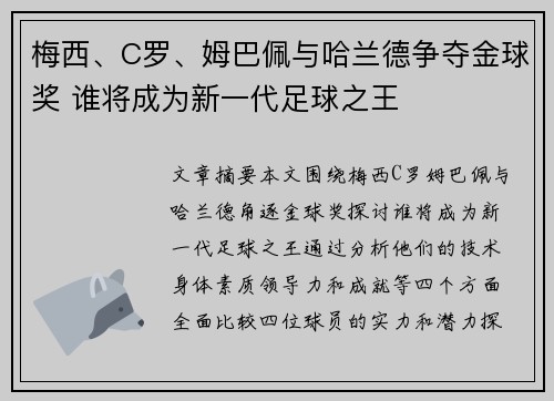 梅西、C罗、姆巴佩与哈兰德争夺金球奖 谁将成为新一代足球之王